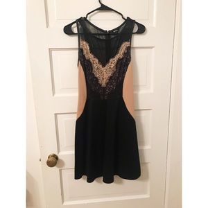 Gorgeous black and nude illusion lace dress